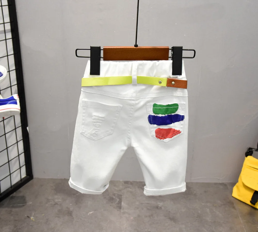 2-7years Baby Boys Shorts Paint Ripped Casual Shorts for Boys Summer Short Pants Pockets Hole White Baby kids shorts