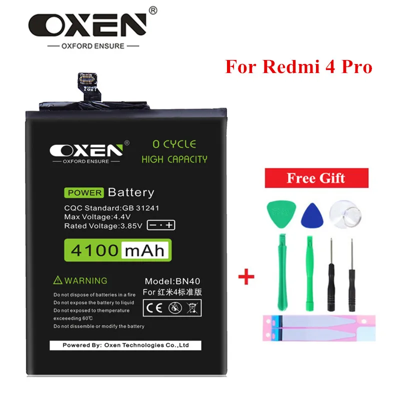 Телефонный аккумулятор OXEN BN40 для Xiaomi Redmi 4 Pro Prime 3 Гб ОЗУ 32 ПЗУ 4100 мАч запасные