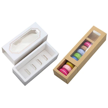 

10 Pcs Macarons Box White Bronzing Kraft Paper Gift Box Kid & 25 Pcs Transparent Window Box Kraft Paper Drawer Box