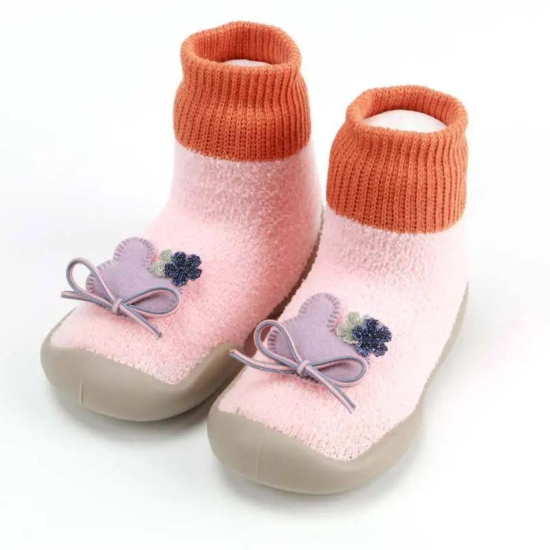 

Feather Doll Autumn And Winter New Style Baby Ankle Sock Infant Toddler Rubber-Soled Shoes Children Anti-slip Ankle Sock Sole Pr