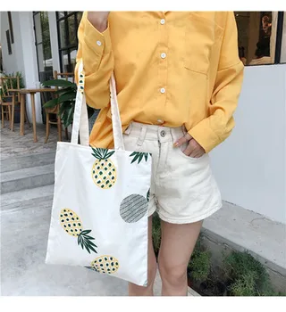 

Korean Chic Pineapple Peach Fruit Print Shoulder Bag for Women 2020 New Casual Japanese Vintage Large Capacity Girls Canvas Bags