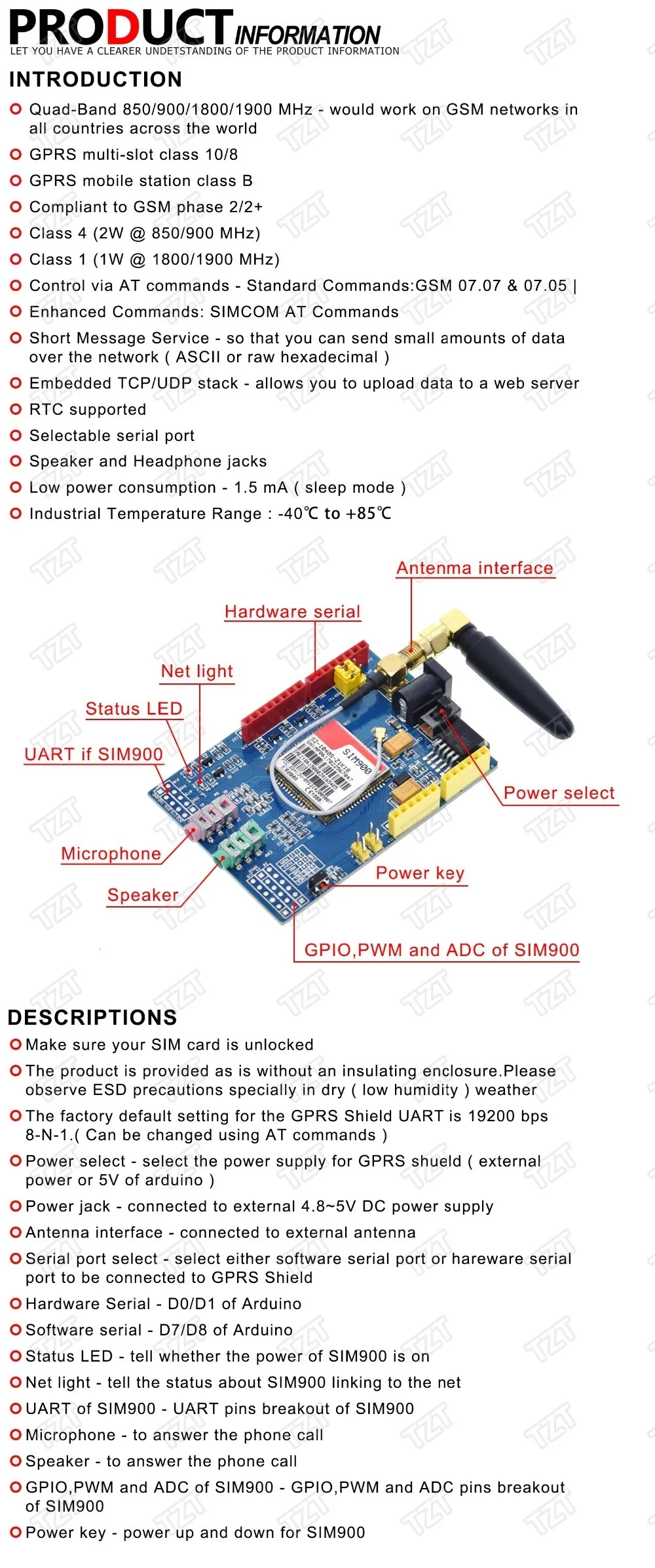 SIM900 850/900/1800/1900 MHz GPRS/GSM Development Board Module Kit For Arduino