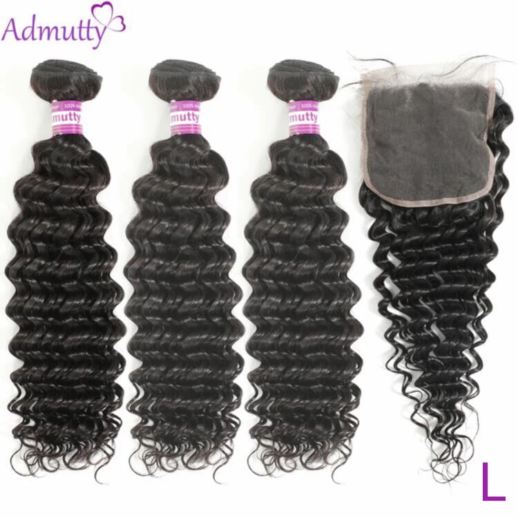 

Deep Wave Bundles With Closure Peruvian Human Hair Weave Bundles With Closure Non- remy Hair Extension Can Be Dyed