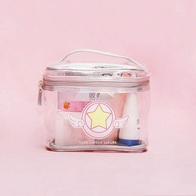 Cardcaptor косметичка Sakura портативная косметичка для хранения косметики дорожная сумка лазерный цветной ПВХ водонепроницаемый материал на молнии Стильная косметичка