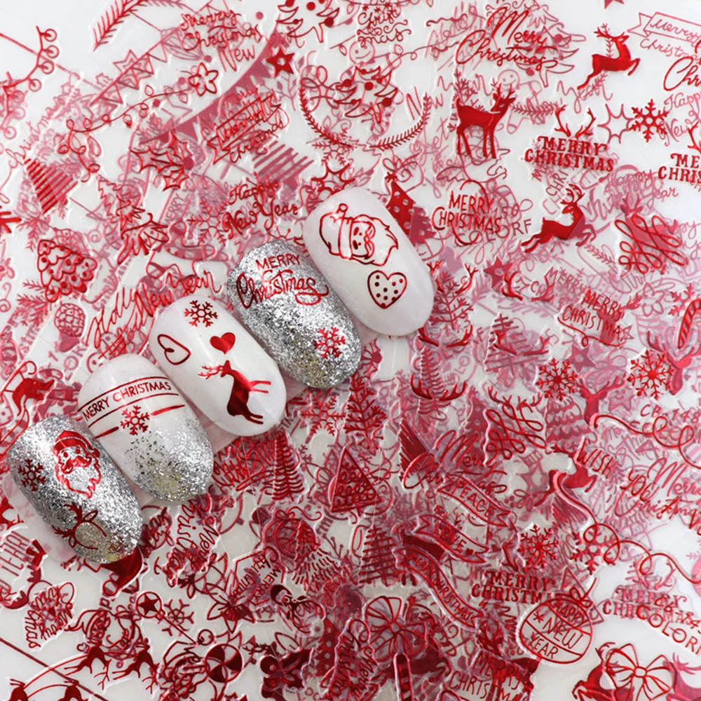 1 шт 3D дизайн ногтей Рождество слайдер обертывания Снежинка лось Санта клейкая наклейка с пламенем красное золото маникюр Дизайн ногтей CYA30