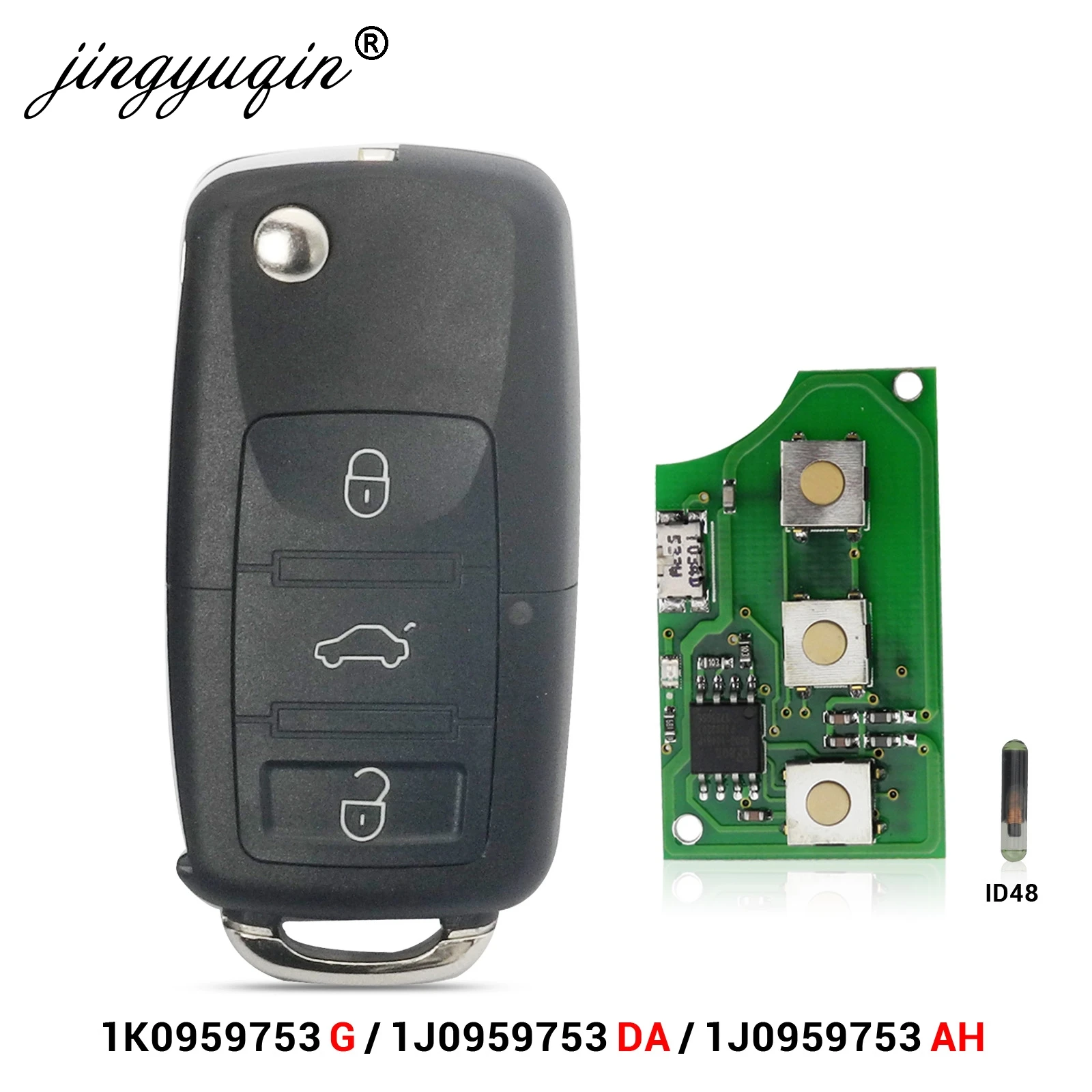 Jingyuqin 10X Автомобильный Дистанционный ключ ID48 для 1J0959753 DA/AH/G для Caddy EOS Jetta Sirocco Tiguantouran Passat Bora Polo Golf Beetle