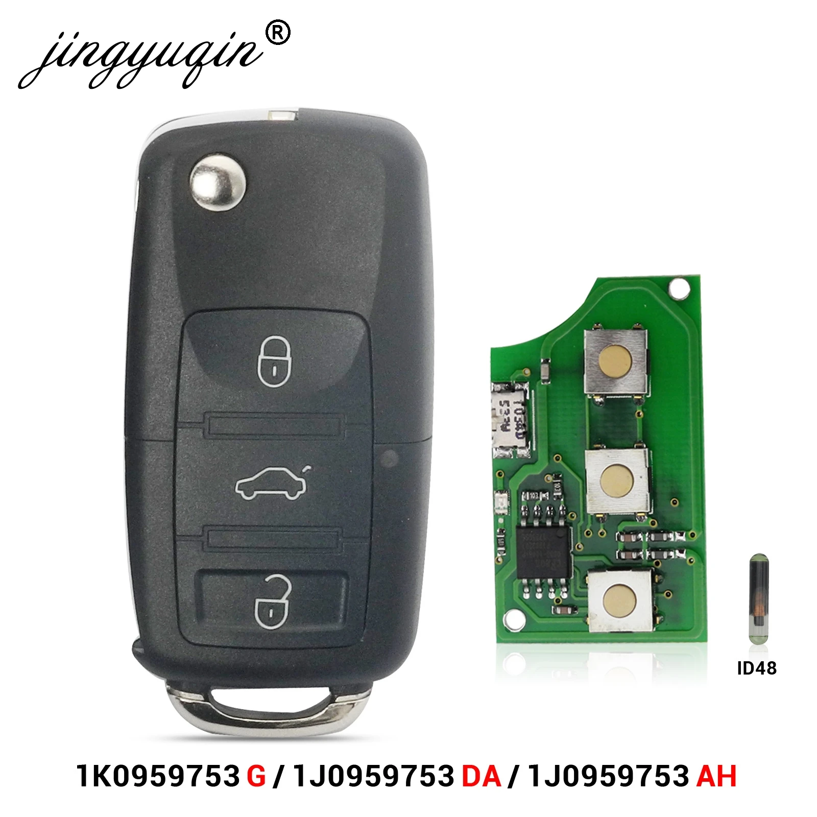 Jingyuqin 10X Автомобильный Дистанционный ключ ID48 для 1J0959753 DA/AH/G Caddy EOS Jetta Sirocco Tiguantouran