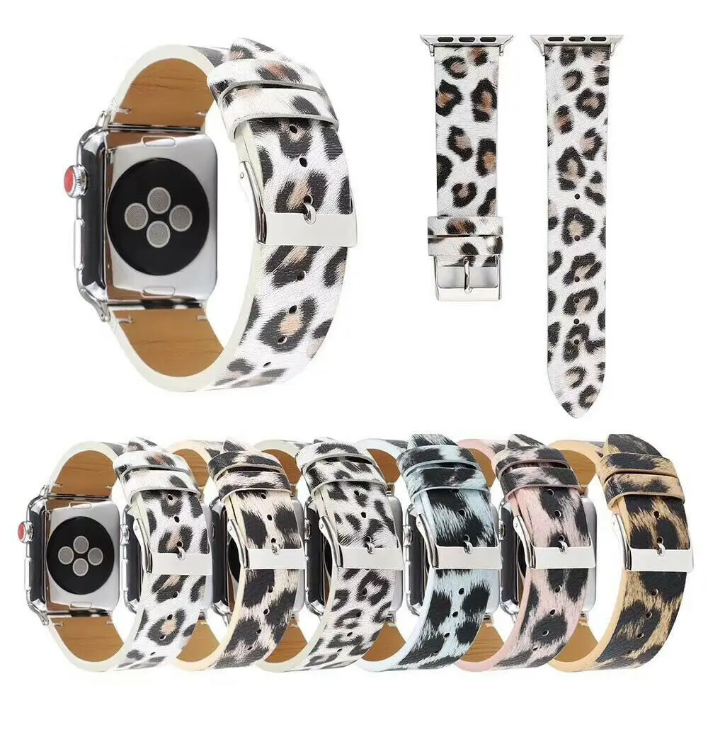 Ремешок из искусственной кожи с леопардовым рисунком для Apple Watch Band 5 4 3 44 мм 40 38 42