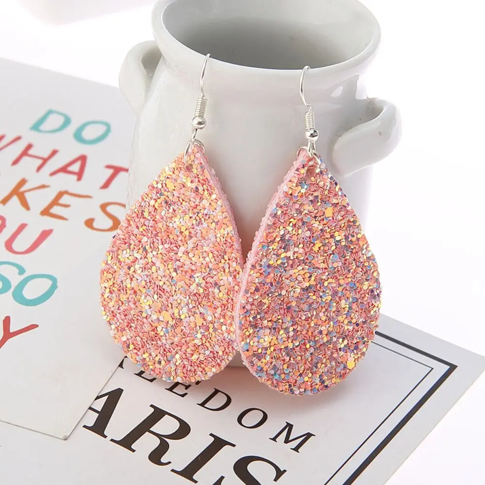 1 Pair New Fashion Glitter Teardrop Leather Drop Earrings Trendy Chic Designer Jewelry Big Statement Dangle for Women | Украшения и
