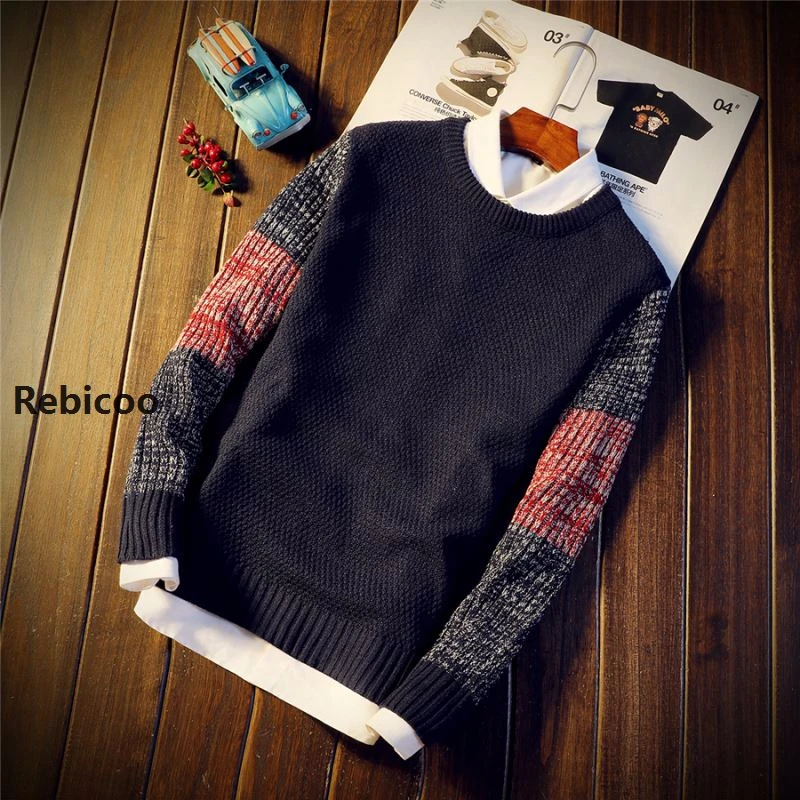 2019  Trend New Men Autumn Winter Sweater Pullovers Jumper Men's O-Neck Mixed Color Fashion Youth Teens Long Sleeve Sweaters Men