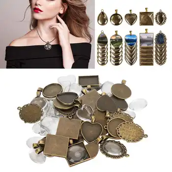 

Bracelets Bangles Metal Heart Drop-Shaped Ovel Pendant Base Tray Glass Domes Jewelry DIY Tool Accessories Kits