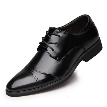 

37~48 Plus Size Mens Formal Shoes Genuine Leather Derby Brogue Business Shoes Men Pointed Toe Lace Up Dress Weddings Shoe Brown