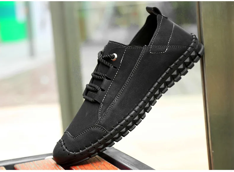 Men's luxury brand men's casual lace-up shoes soft-soled shoes hand-stitched rubber wear-resistant large size 38-46 men's shoes