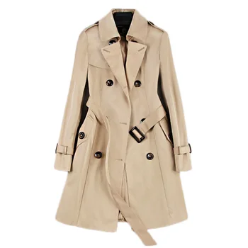 

2020 New Fashion Double Breasted Mid-long Trench Coat Women Khaki Slim Belt Cloak Mujer Windbreaker Female Abrigos Brazil