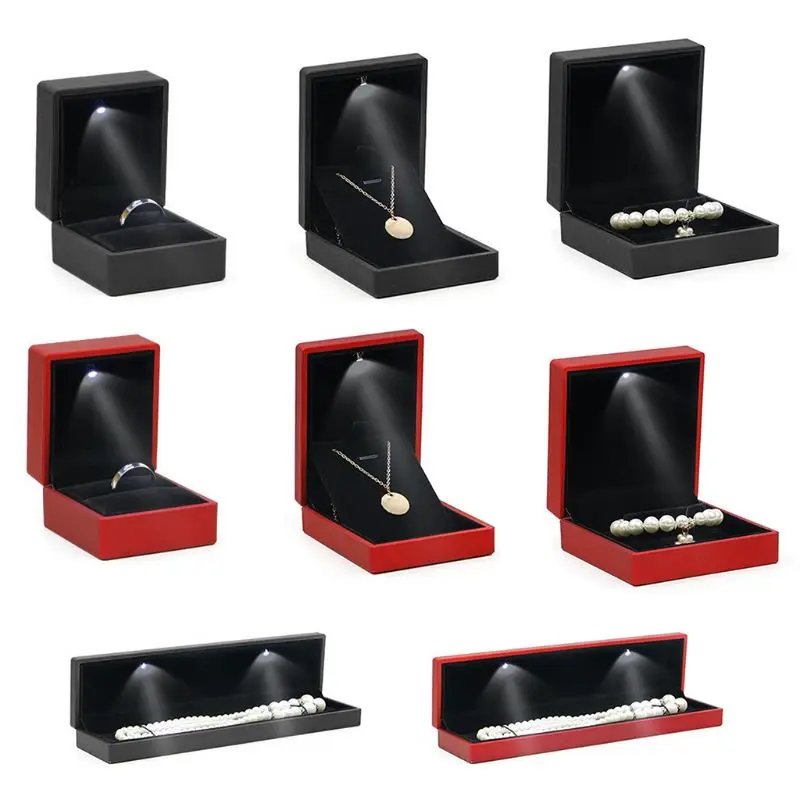 Bracelet Box Square Wedding Pendant Ring Case with LED Light Jewelry Gift | Украшения и аксессуары