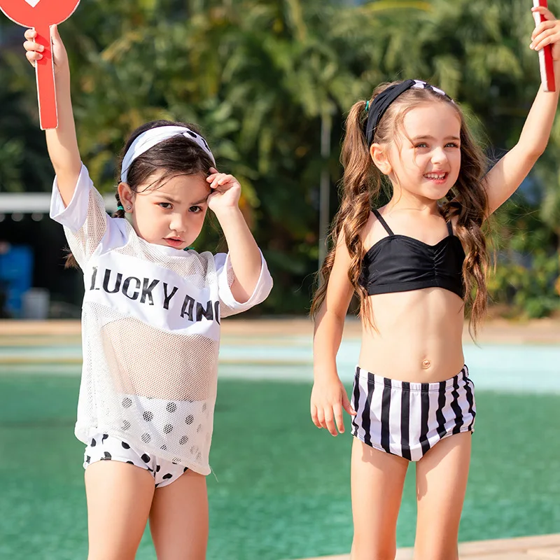 

New Style KID'S Swimwear Women's Infants Small Middle And Large Girls Split Type Three-piece Set Sports Hot Springs Sun-resistan