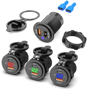 

Dual USB Charger QC 3.0 Charger Socket Adapter Support PD Charge with LED Voltmeter Waterproof For 12/24V Car Motorcycle Boat