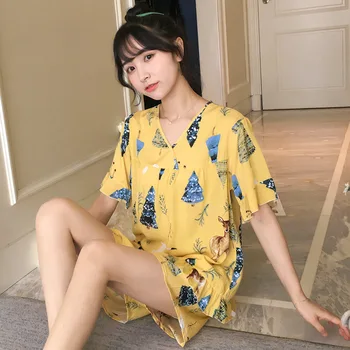 

Summer Pyjamas Women Print Pajama Set Cute Cartoon Cotton Home Clothes Girls Sleepwear pajamas for women