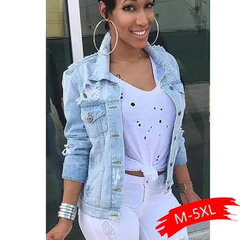 

Women Autumn Fashion Plus Size Jeans Jackets For Wome Casual Streetwear Lady Denim Broken Loose Style Female Basic Coats