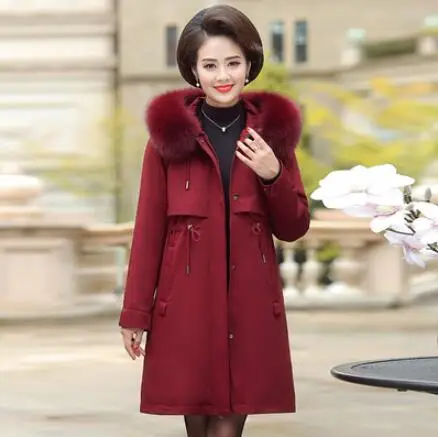 Parker jacket for women new winter long paragraph detachable liner Down jacket Thicken Big fur collar White duck down coat - Цвет: Бургундия