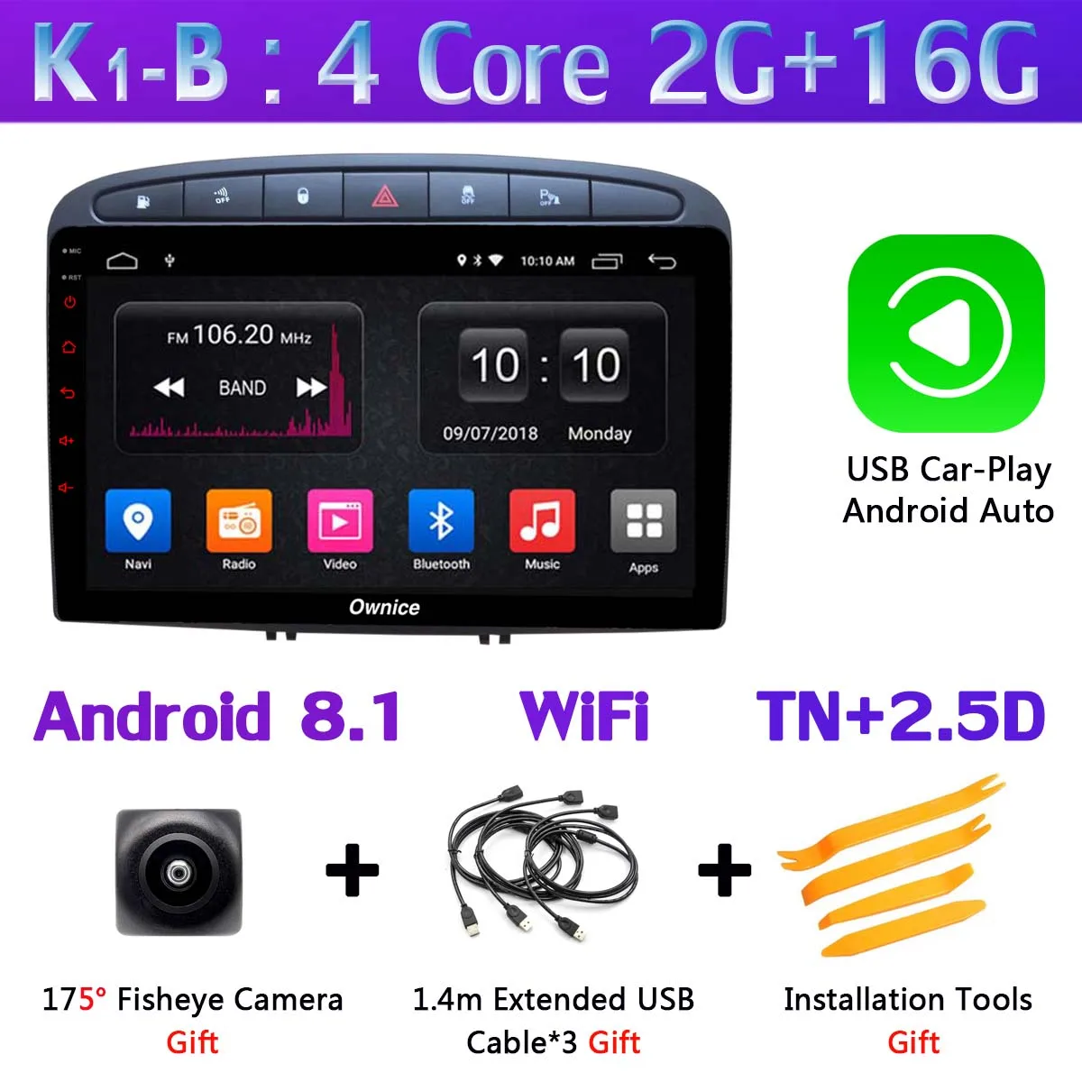 360 ° камера 4G WiFi Android 9,0 4G+ 64G gps радио CarPlay DSP автомобильный мультимедийный плеер для peugeot 308 308SW PG 408 Авто головное устройство - Цвет: K1-B-CarPlay
