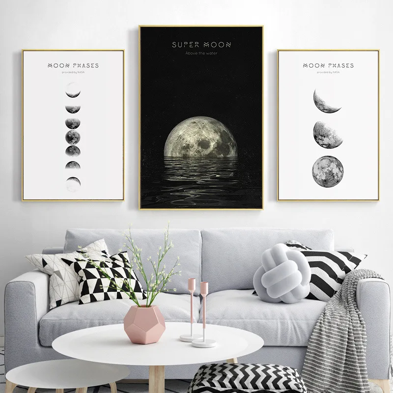 Moon Phase Картина на холсте луна ночь постер абстрактные настенные художественные