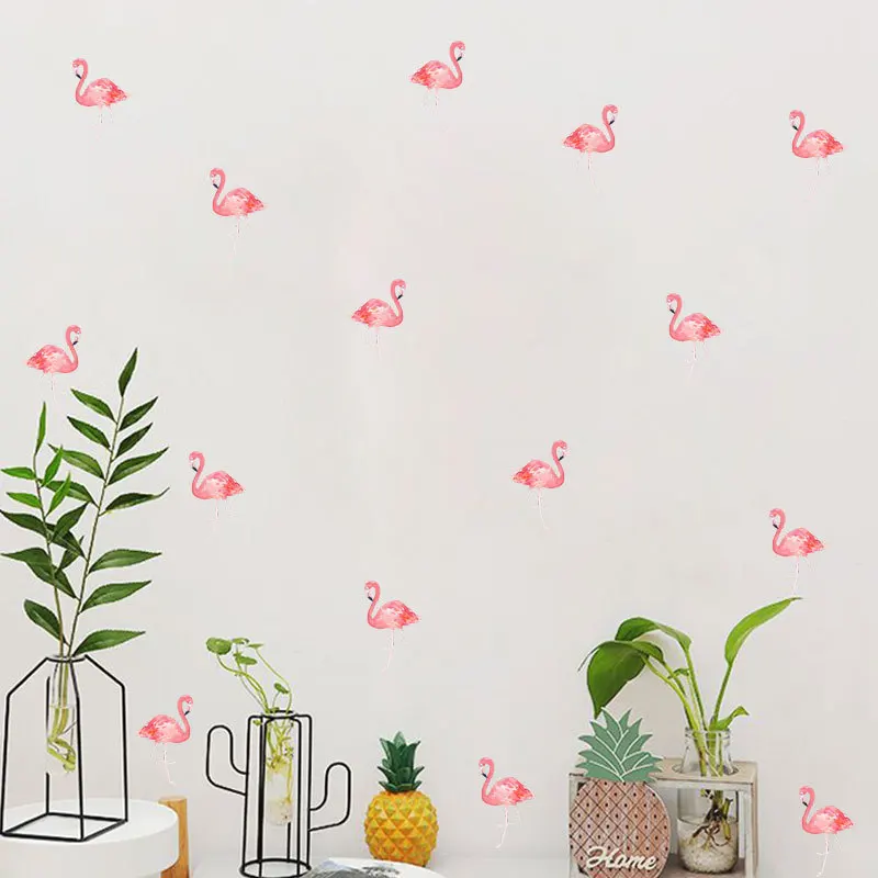 36pcs=1set  Romantic Cartoon Flamingo Wall Stickers PVC DIY Birds Mural Decals for Kids Room Baby Bedroom Nursery Decoration