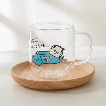 

Korea Ins Creative Borosilicate Glass Transparent Heat Resistant Glasses with Handle Household Milk Juice Cups Ice Latte Tumbler