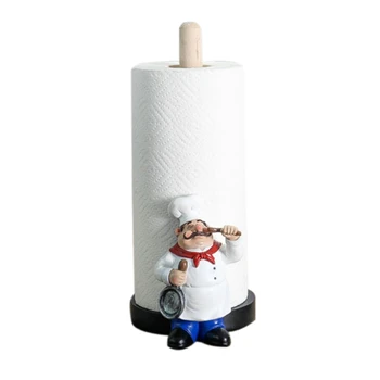 

Resin Chef Double-Layer Paper Towel Holder Figurines Creative Home Cake Shop Restaurant Crafts Decoration Ornament A