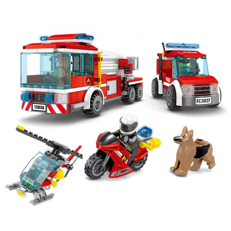908pcs Fire Administration Model Building Blocks For Legoing City Construction Firefighter Truck Enlighten Bricks Toys Children