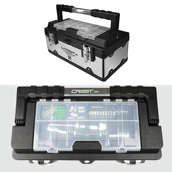 

1Pcs 17 Inches Tools Storage Box Portable Hardware Stainless Steel Toolbox Multifunction Car Repair Container Case A30
