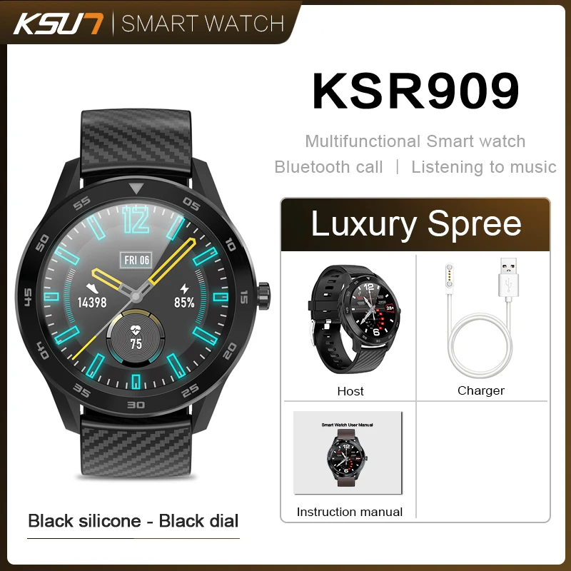 KOMTOP KSR909 Смарт-часы IP68 Водонепроницаемые 1,3 Полный Круглый HD экран ECG Обнаружение Сменные Смарт-часы 4G Reloj умный Браслет - Цвет: KSR909-MB