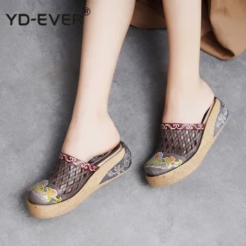

Genuine Leather Shoes Hollow Slippers Handmade Slides Flip Flop On The Platform Clogs For Women Woman Slippers Plus Size