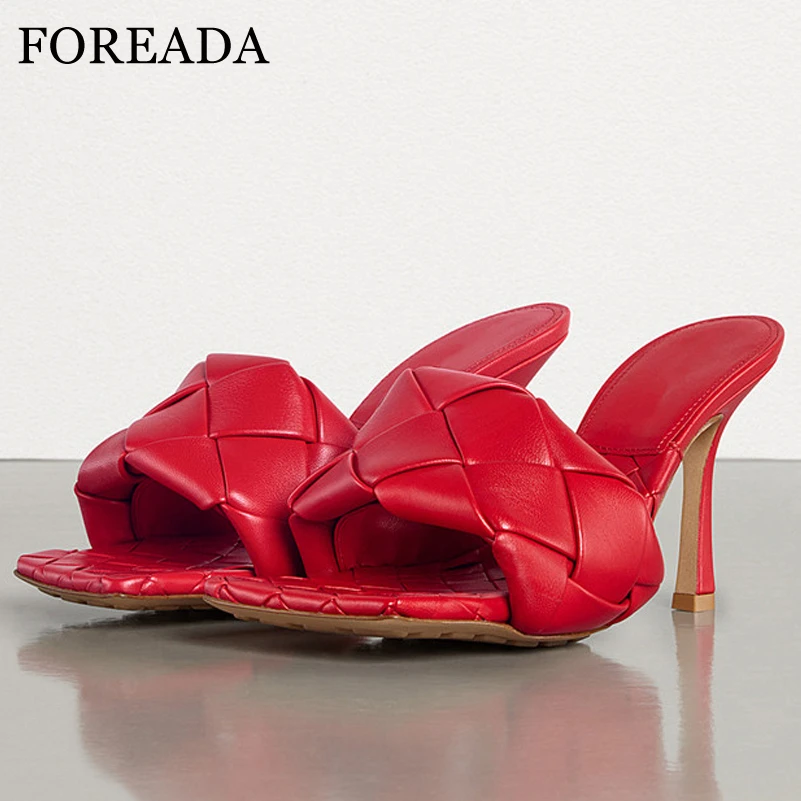 red high heel slides