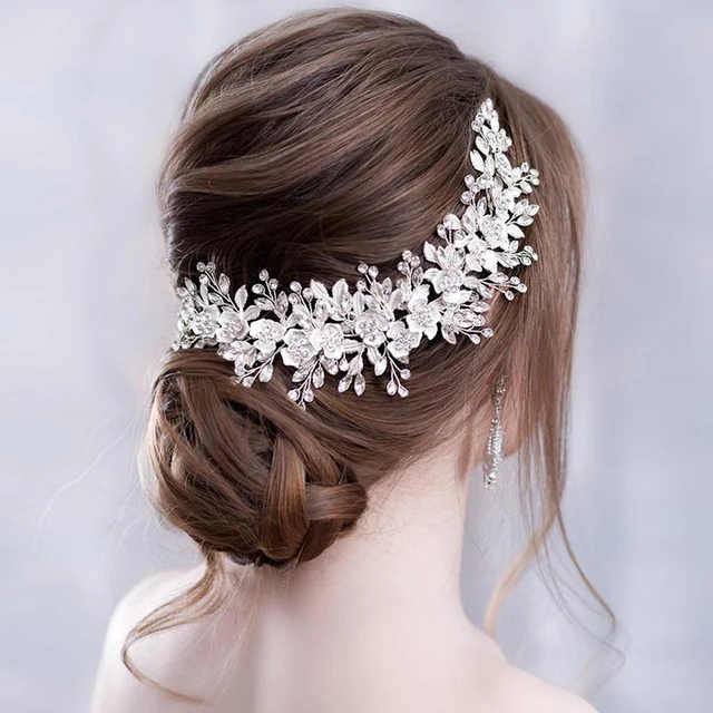 Buy OnlineSilve rColor Bridal Flower Headband Prom Tiara Wedding Hair Accessories Bride Handmade Hair ornaments Female Crystal Head Dress.
