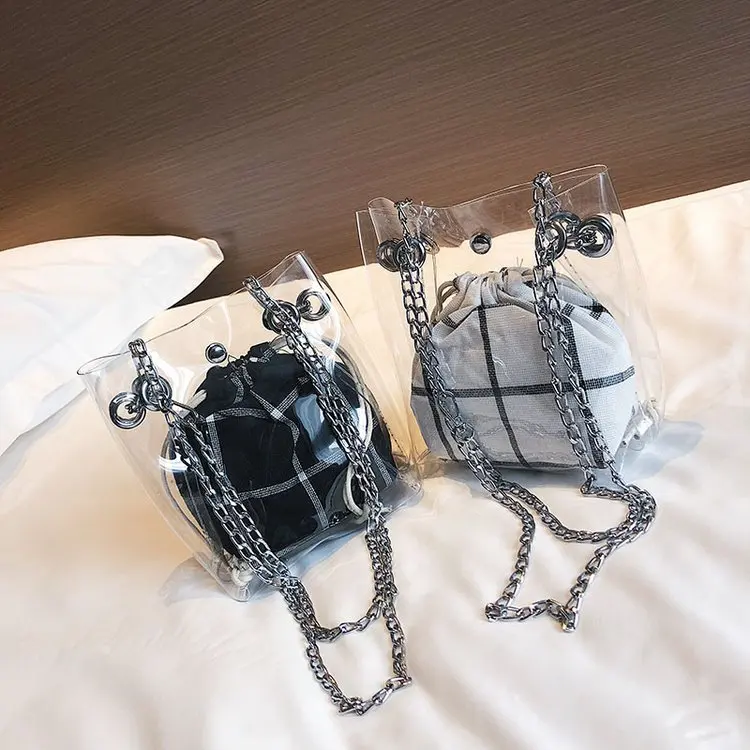 

2019 New Style Fashion GIRL'S INS Super Fire Transparent Different Size Bags Jelly Women's Small Shoulder Bag Chain Versatile Bu