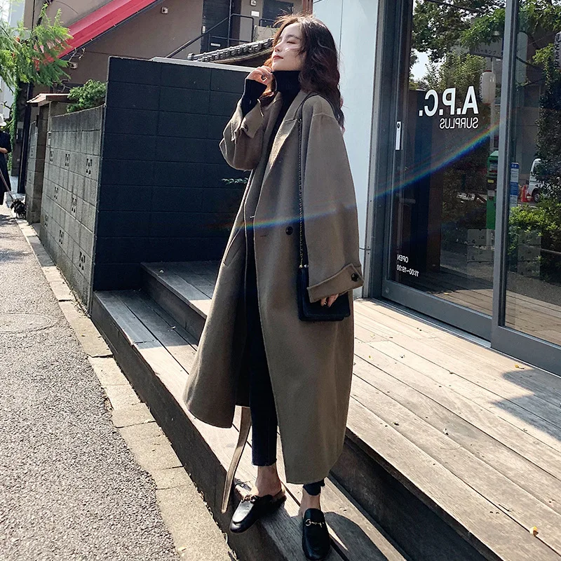 

Popular Woolen Jacket Women's 2019 Autumn And Winter New Style Korean-style Loose-Fit Online Celebrity Fashion Mid-length Woolen