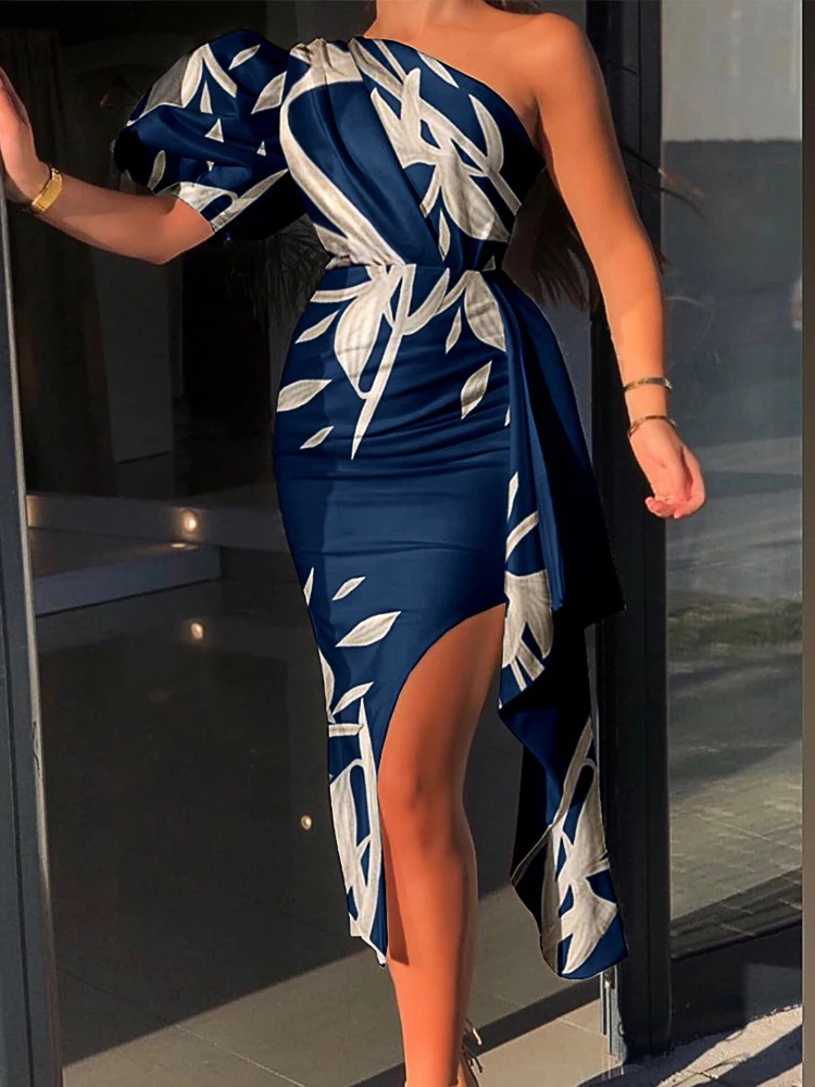 Sexy One Shoulder Puff Sleeve Ruched 