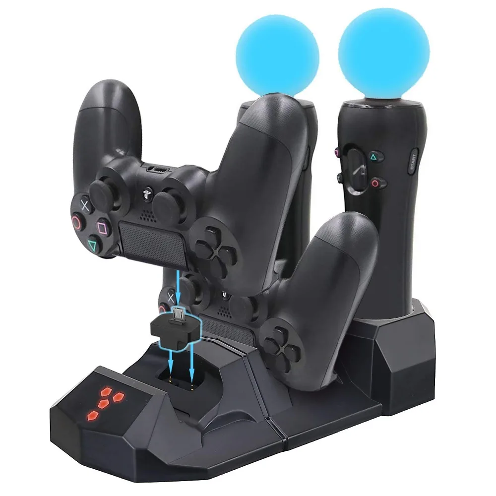 4 in 1 Quad Charging Dock Station for PS Move Motion and PS4 Controller Playstation Slim Pro Charger Storage Stand | Электроника