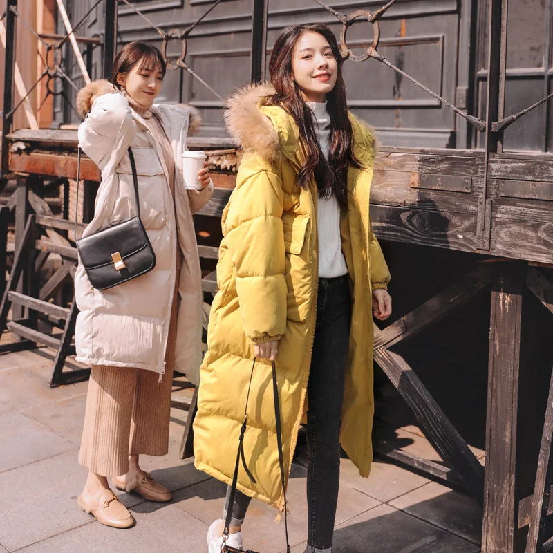 

2019 Winter New Style Mid-length Thick Hooded Nap down Jacket Korean-style Fashion over-the-Knee Loose-Fit Coat Women's