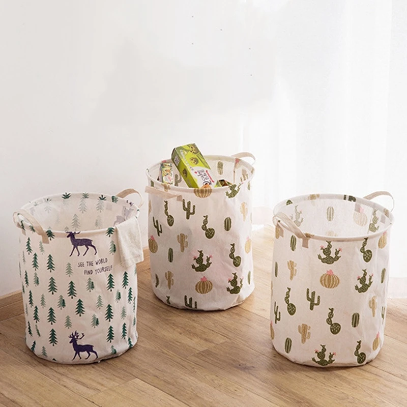 Folding Dirty Laundry Basket 1 PC Kids Toys Organizer Waterproof Cotton Linen Large Capacity Clothes Storage Bag Laundry Basket