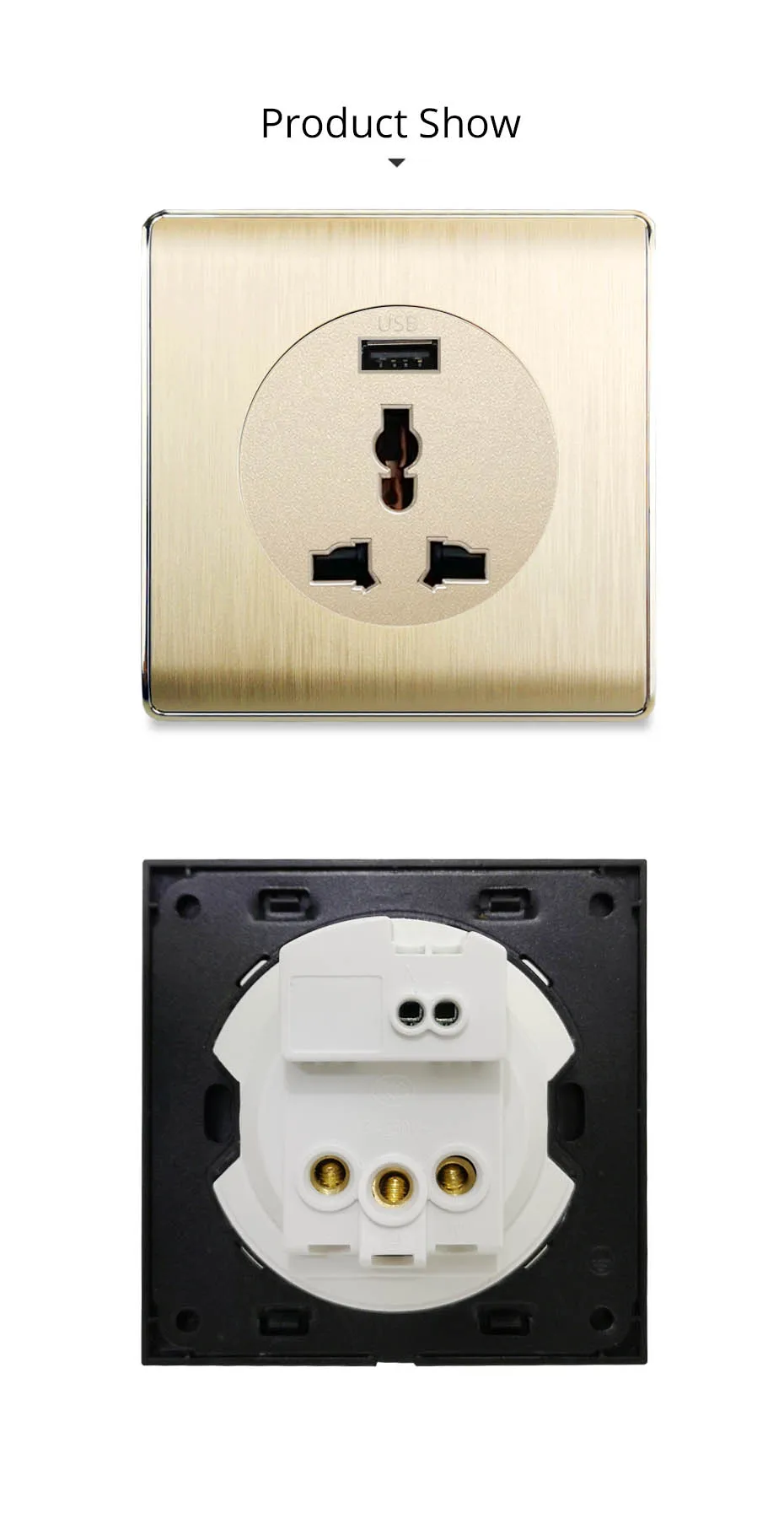 Wallpad 3 Pin MF Розетка с USB Зарядное устройство 5V 2400MA стены Мощность розетка электрическая розетка золото PC матовый Панель для дома