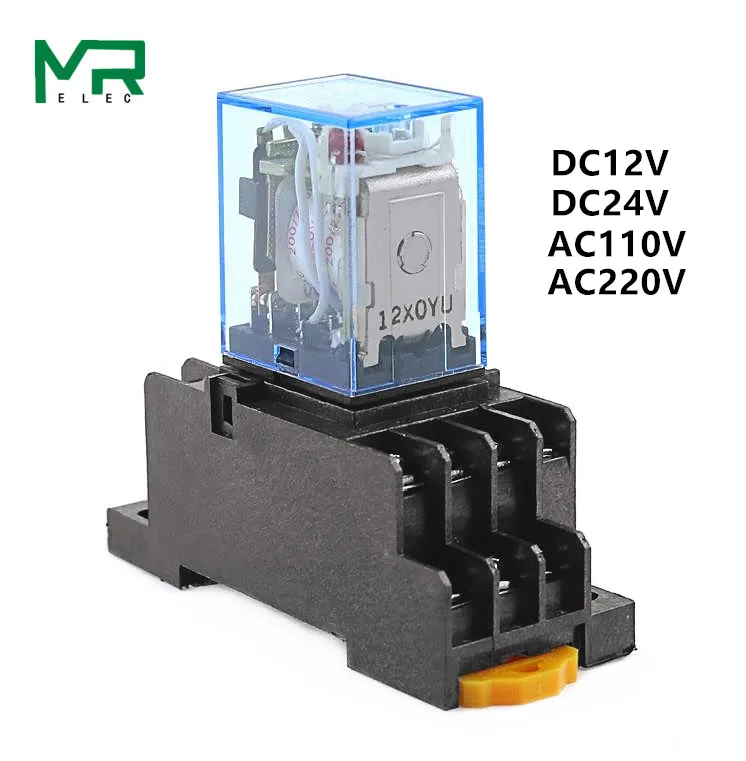 

1 set MY4NJ small Electromagnetic relay Power Relay DC12V DC24V AC110V AC220V Coil 4NO 4NC DIN Rail 14 pins + Base Mini relay
