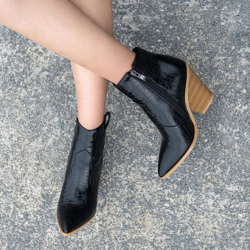 Meotina/Брендовые женские ботинки; осенние ботинки в западном стиле; ботильоны на высоком каблуке в необычном стиле; обувь с острым носком на молнии; женская зимняя обувь; большие размеры 46