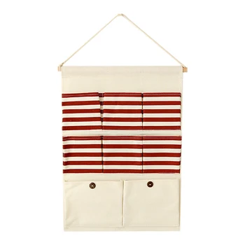 

A01-Pockets Wall Hanging Storage Bags Cotton Linen Door Waterproof Pouch Bedroom Wall Hanging Home Office Organizer Decor