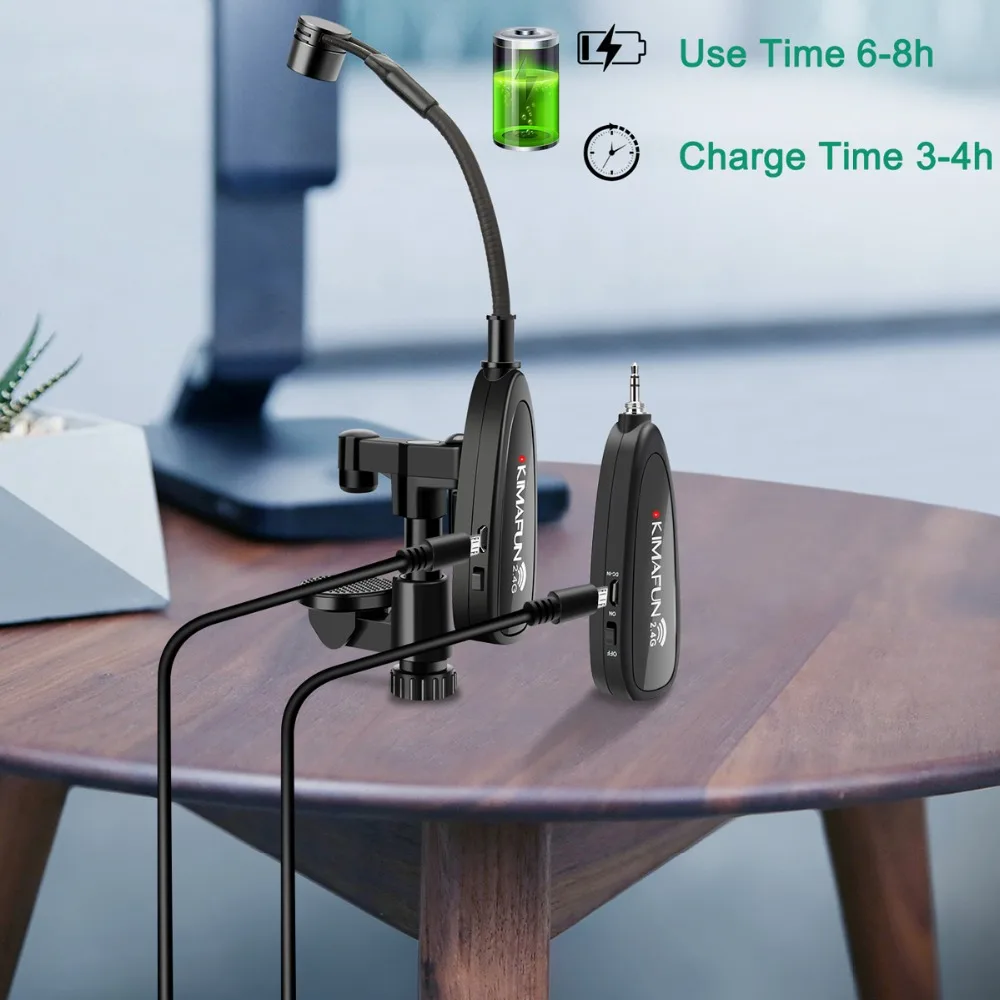 KIMAFUN Violin Microphone Wireless 2.4G Gooseneck Pick Up Instrument Clip-on Mic Receiver and Transmitter System for Violin