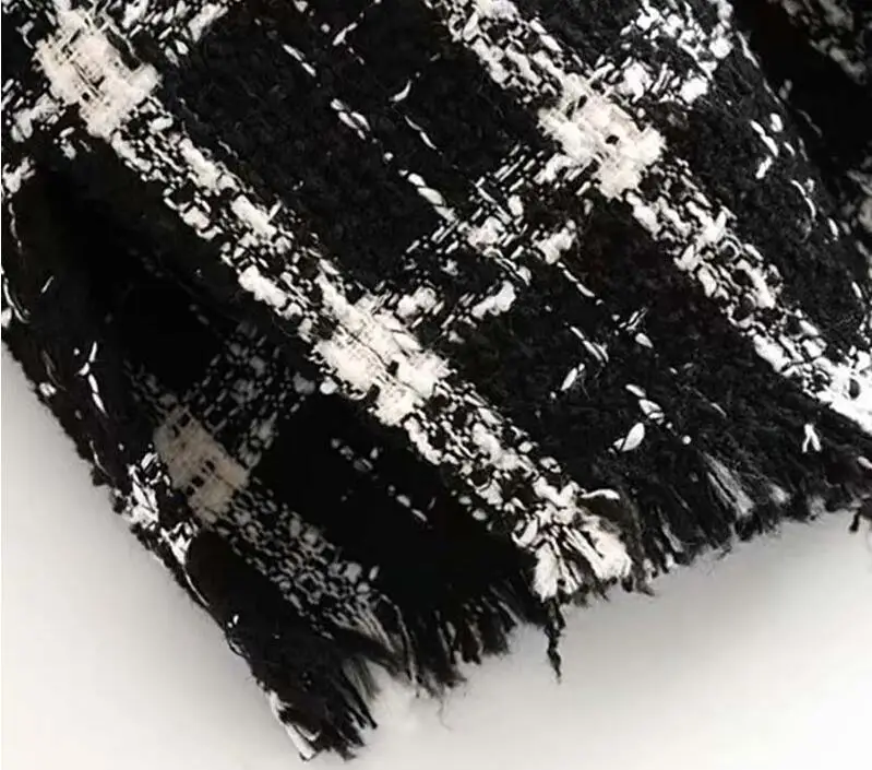 Женская клетчатая негабаритная твидовая куртка с кисточками и карманами, свободный стиль, пальто с длинными рукавами, женская верхняя одежда, повседневные шикарные топы