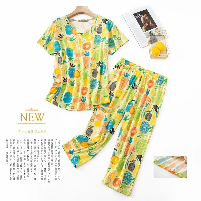 Summer Women Casual Loose Pajama Sets Ladies Soft Cotton Sleepwear Suit Women's Pijama Mujer Grande Oversize Home Clothes