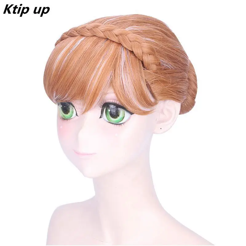 

Ktip Up Short Brown Anna Cosplay Wig Bangs with Around Head Whip Heat Resistant Synthetic Hair Wigs for Women