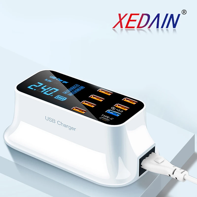 8 портов цифровой ЖК дисплей C PD USB зарядное устройство адаптер планшет мобильный